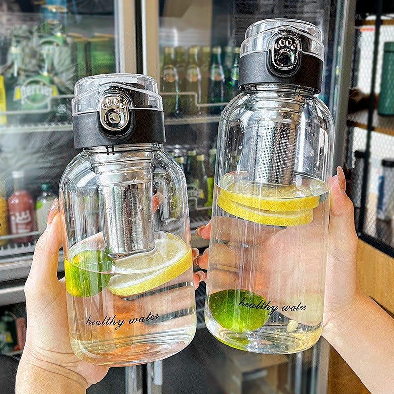 Bounce Cover Glass Water Cup With Cup Cover Portable Large Capacity