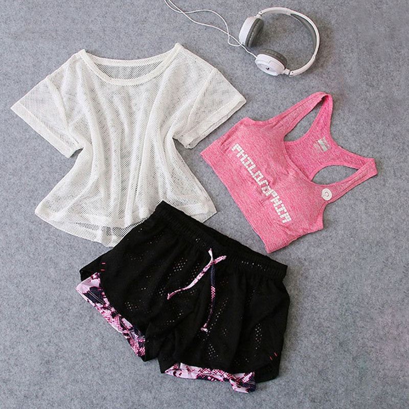Women's three-piece yoga wear sports suit