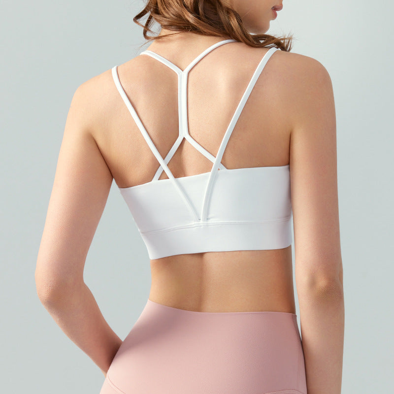 Women's Double Shoulder Strap Yoga Vest Breathable Chest Pad Sports Bra Top