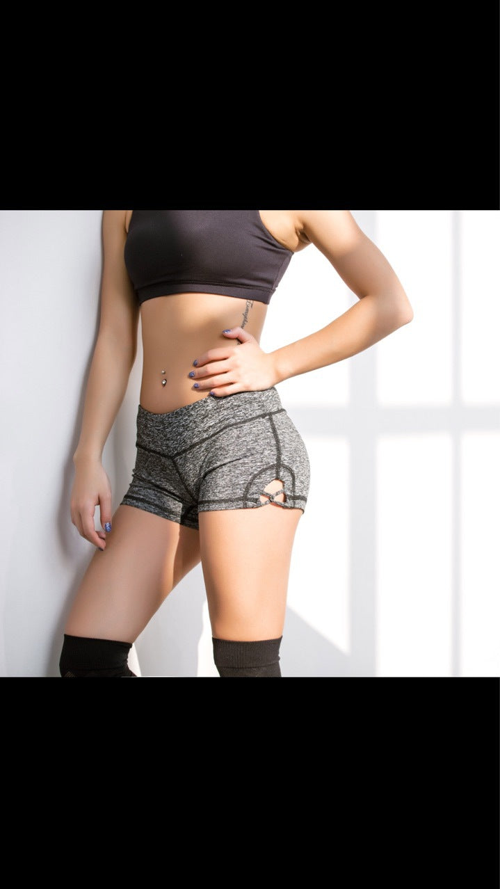 Original spring and summer new tight buttocks YOGA SHORTS dynamic single car cross hollowed out shorts