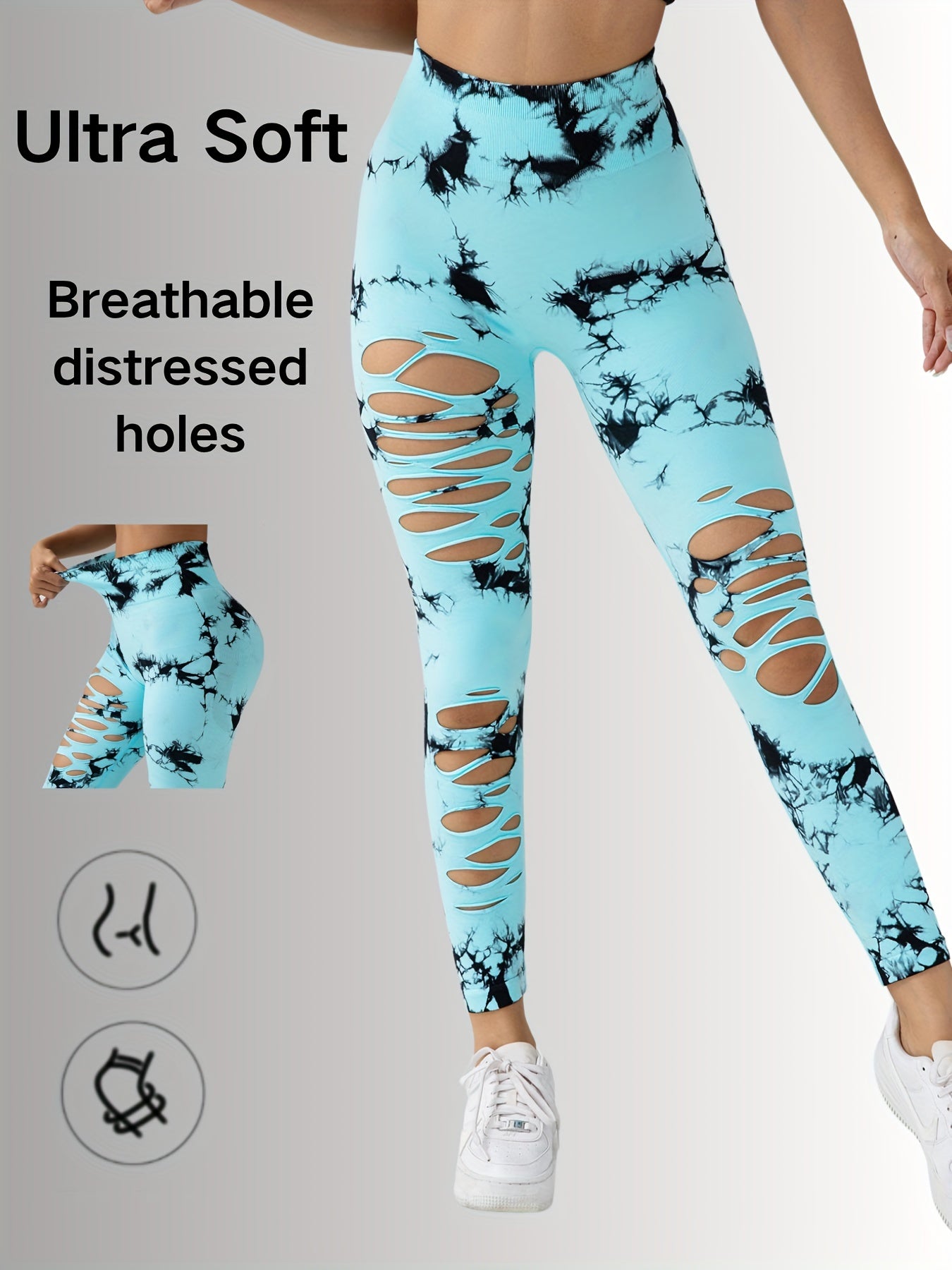 New Style Women's High-Waisted Yoga Leggings With Hollow-Out & Tie-Dye Design