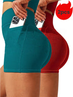 2-Pack Yoga Shorts For Women - High Waisted Workout Shorts, Breathable & Stretchy