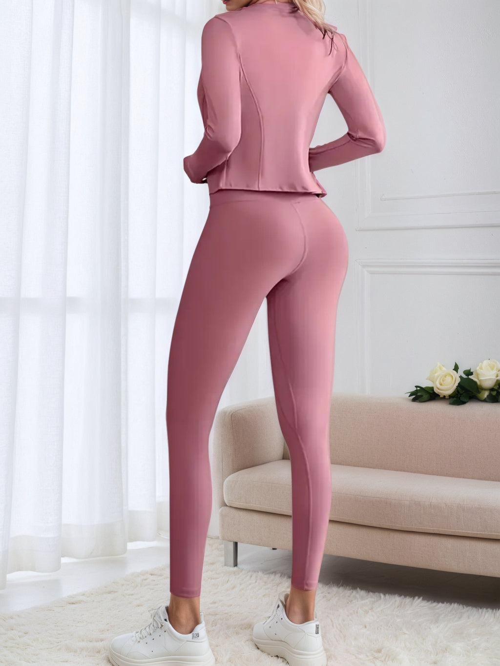 2025 Women's New Fitness Running Suit, Long Sleeved Sports Jacket, Tight Hip Pants Fitness Suit, Suitable For All Seasons