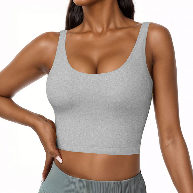 Women U Neck Tank Tops Built In Bra Basic Tank Top Fitted Sleeveless Undershirt Tank