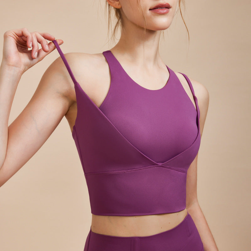 Sports Underwear Women's Fake Two Pieces Double-shoulder Strap Shockproof Push-up