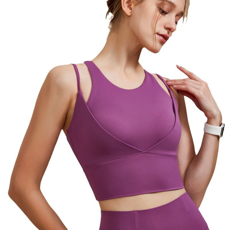 Sports Underwear Women's Fake Two Pieces Double-shoulder Strap Shockproof Push-up